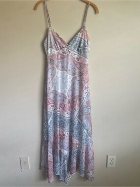 Altar’d State Sicily Paisley Mesh Handkerchief Maxi Dress Pink Blue S